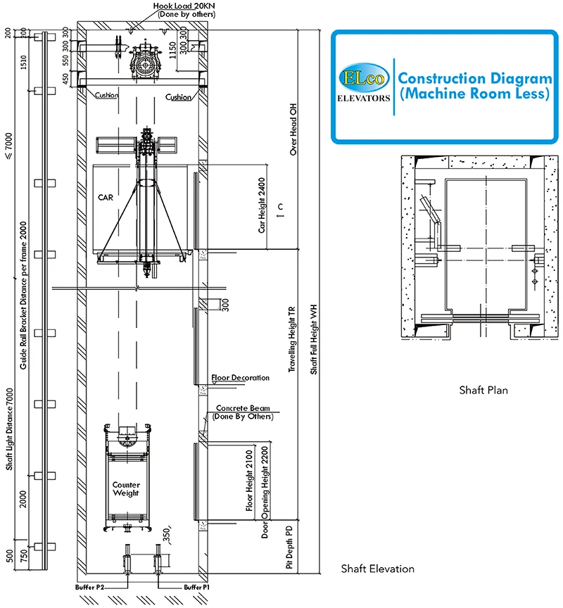 Elco Hospital Elevator Construction Diagram machine room less